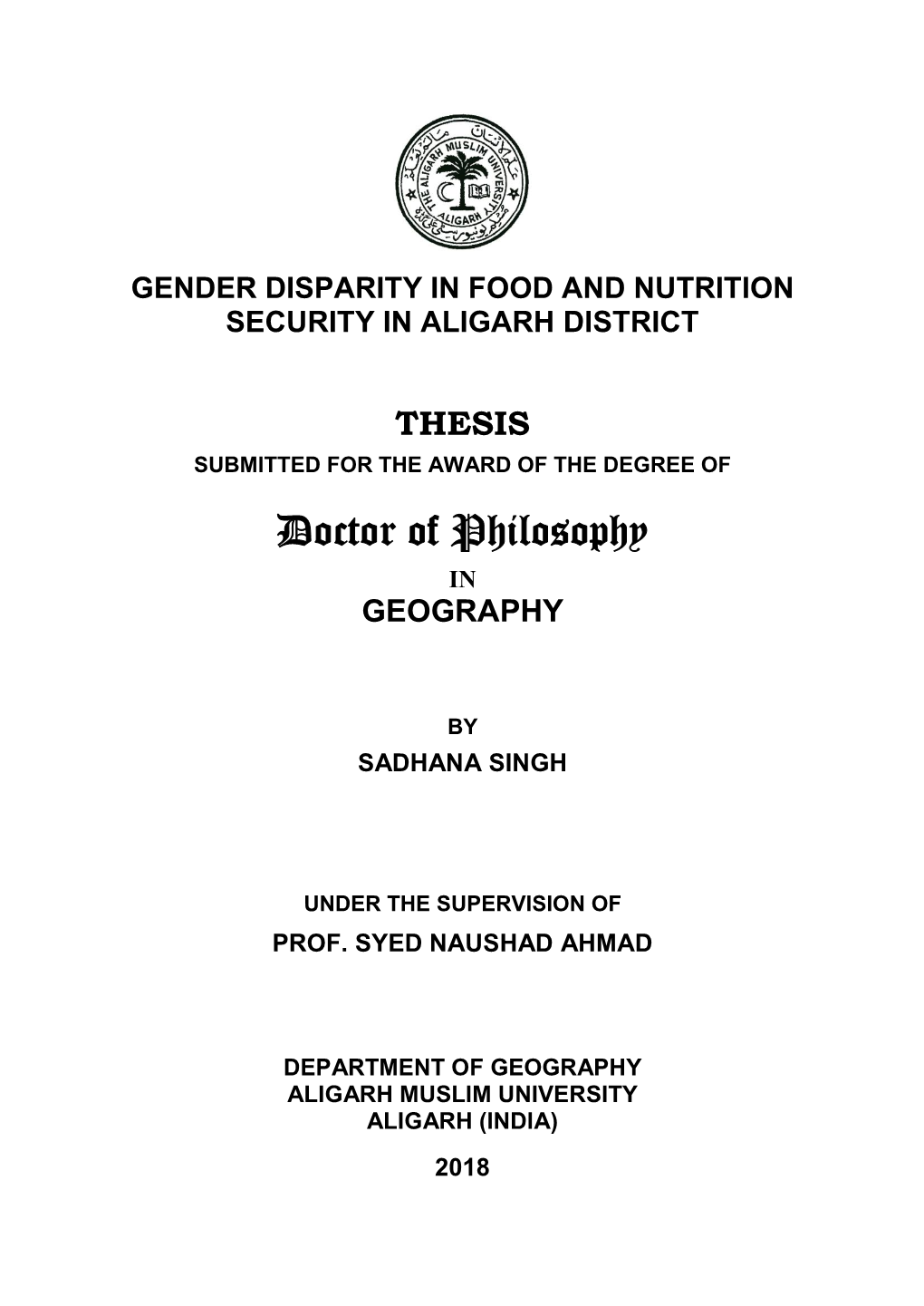 Thesis Submitted for the Award of the Degree Of