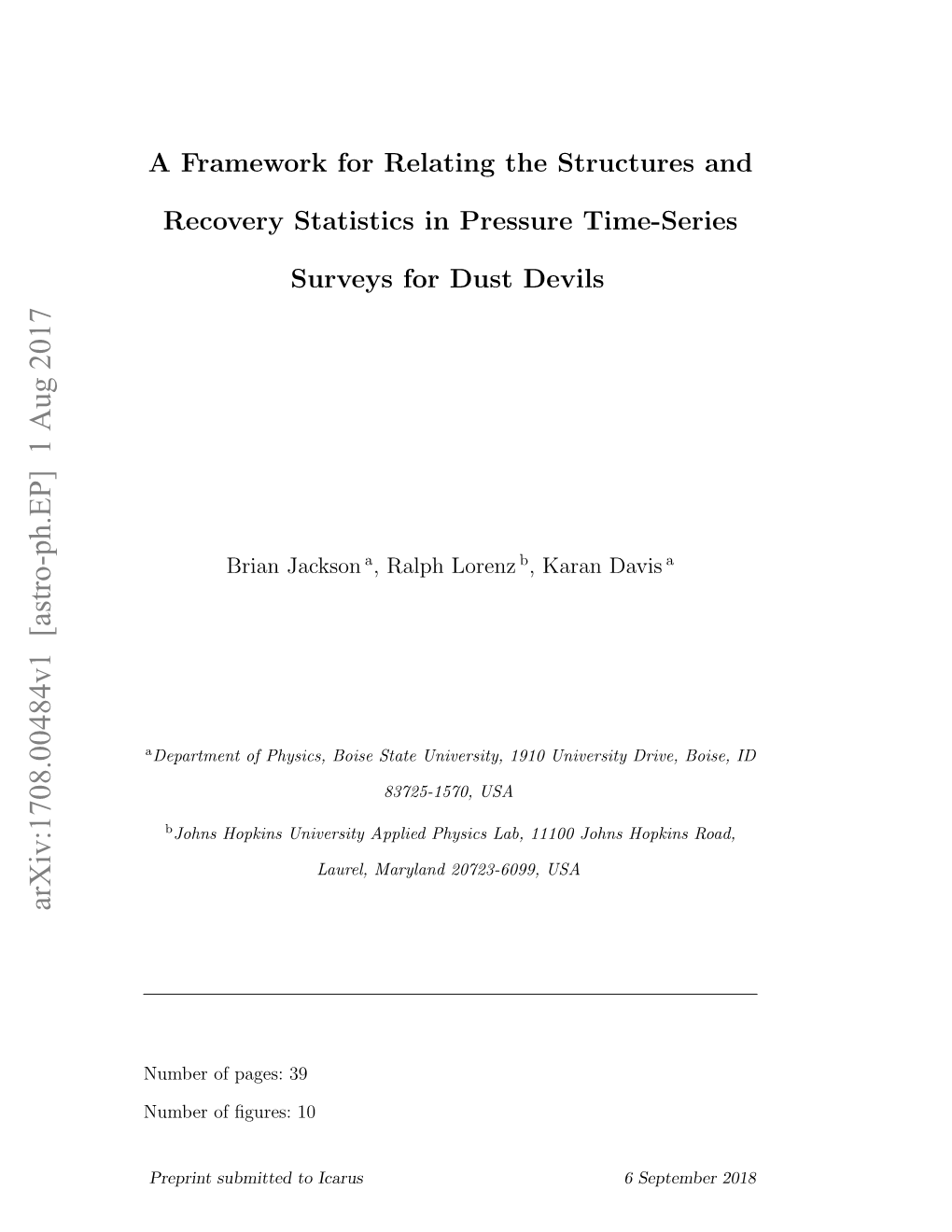 A Framework for Relating the Structures and Recovery Statistics in Pressure Time-Series Surveys for Dust Devils