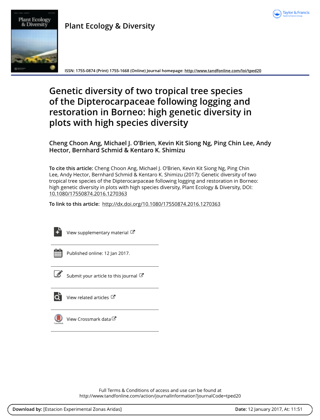 Genetic Diversity of Two Tropical Tree Species of the Dipterocarpaceae