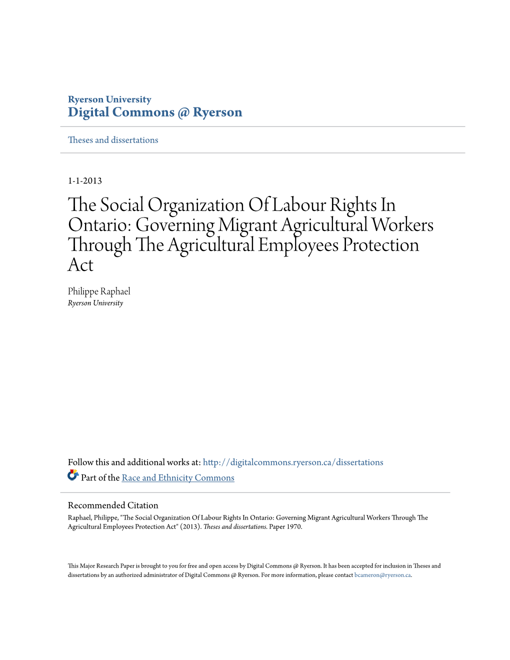 The Social Organization of Labour Rights in Ontario: Governing Migrant Agricultural Workers Through the Agricultural Employees Protection Act