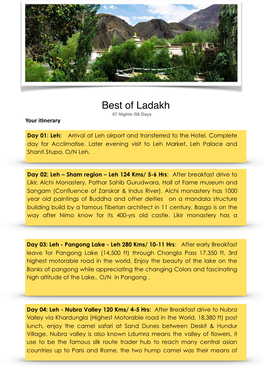 Best of Ladakh 07 Nights /08 Days Your I�Nerary