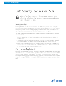 Data Security Features for Ssds