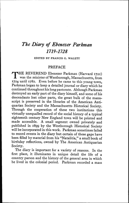The Diary of Ebenezer Parkman 1719-1728 EDITED by FRANCIS G