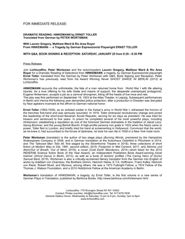 DRAMATIC READING HINKEMANN Press Release 1 21 20