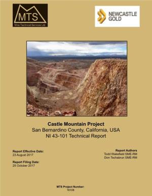 Castle Mountain Project San Bernardino County, California, USA NI 43-101 Technical Report