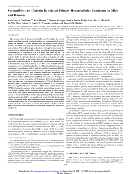 Susceptibility to Aflatoxin B1-Related Primary Hepatocellular Carcinoma in Mice and Humans