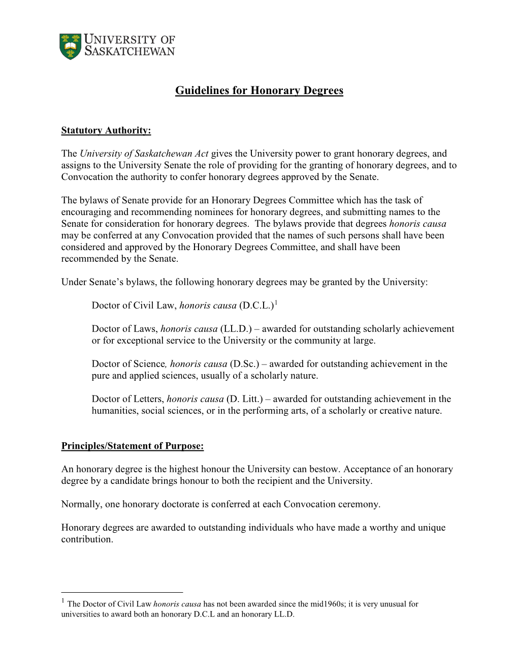 Guidelines for Nominations for Honorary Degrees