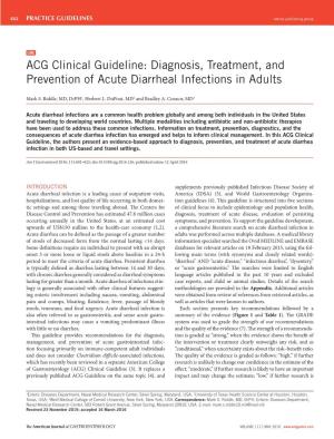 ACG Clinical Guideline: Diagnosis, Treatment, and Prevention of Acute Diarrheal Infections in Adults