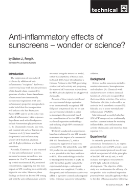 Anti-Inflammatory Effects of Sunscreens – Wonder Or Science? by Staton J., Feng H