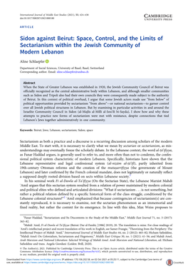 Sidon Against Beirut: Space, Control, and the Limits of Sectarianism Within the Jewish Community of Modern Lebanon