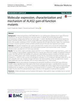 Molecular Expression, Characterization and Mechanism of ALAS2 Gain-Of-Function Mutants Vassili Tchaikovskii, Robert J