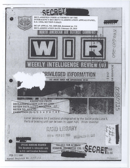 (NORAD), Weekly Intelligence Review