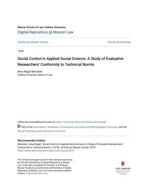 Social Control in Applied Social Science: a Study of Evaluative Researchers' Conformity to Technical Norms