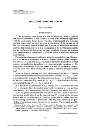 THE II~-SINGLETON Conjecfure L, the Universe of Constructible Sets