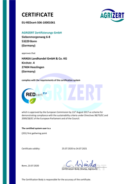 AGRIZERT Zertifizierungs Gmbh Siebenmorgenweg 6-8 53229 Bonn (Germany)