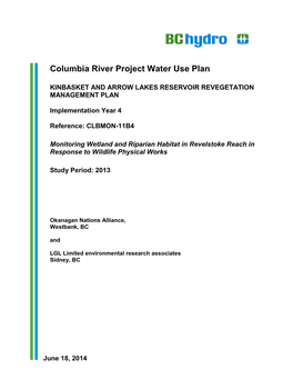 CLBMON-11B4 | Monitoring Wetland and Riparian Habitat in Revelstoke Reach in Response to Wildlife Physical Works | Year 4 | June