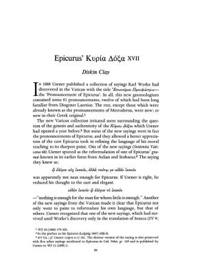 Epicurus' Kupia L\6~A XVII