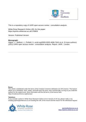 UKRI Open Access Review : Consultation Analysis