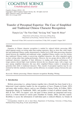 Transfer of Perceptual Expertise: the Case of Simplified and Traditional Chinese Character Recognition