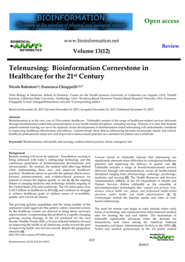 Telenursing: Bioinformation Cornerstone in St Healthcare for the 21 Century