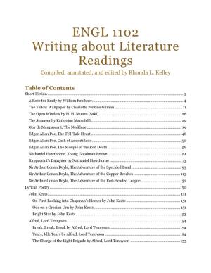 ENGL 1102 Writing About Literature Readings Compiled, Annotated, and Edited by Rhonda L