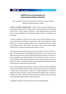 ASUS Rinnova La Partnership Con L'associazione Italiana Calciatori