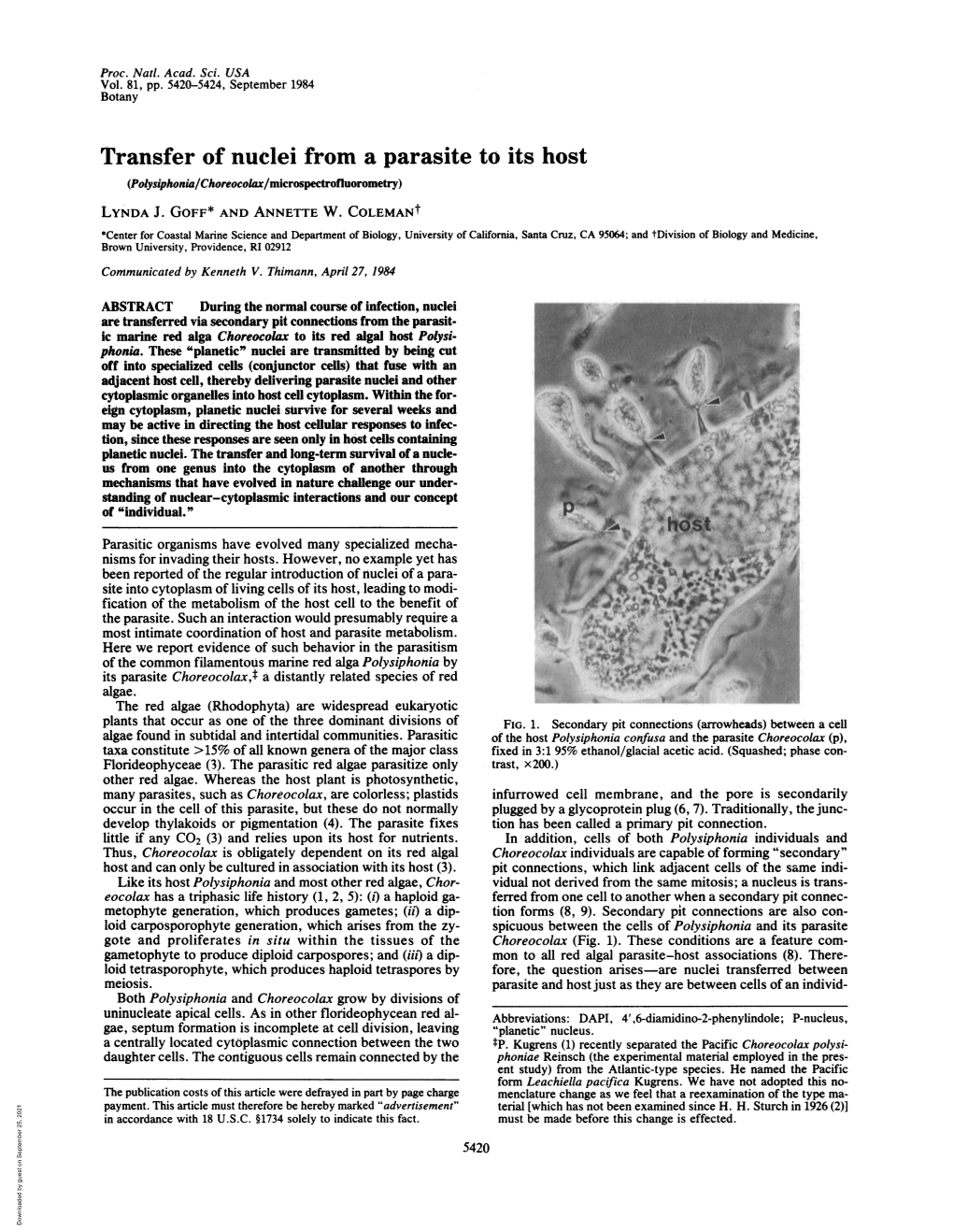 Transfer of Nuclei Froma Parasite to Its Host