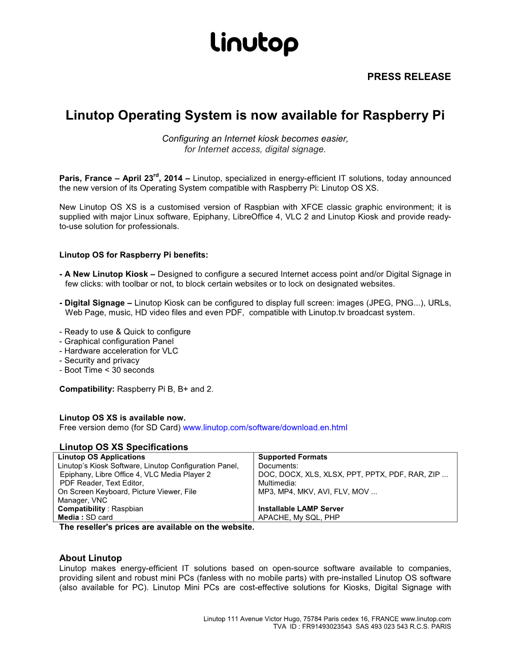 Press Release Linutop OS XS Endraftb