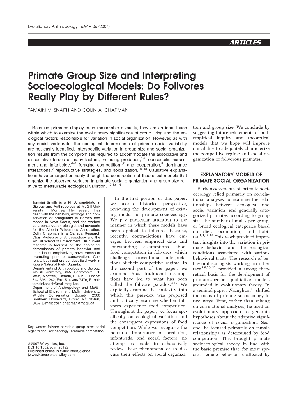 Primate Group Size and Interpreting Socioecological Models: Do Folivores Really Play by Different Rules?