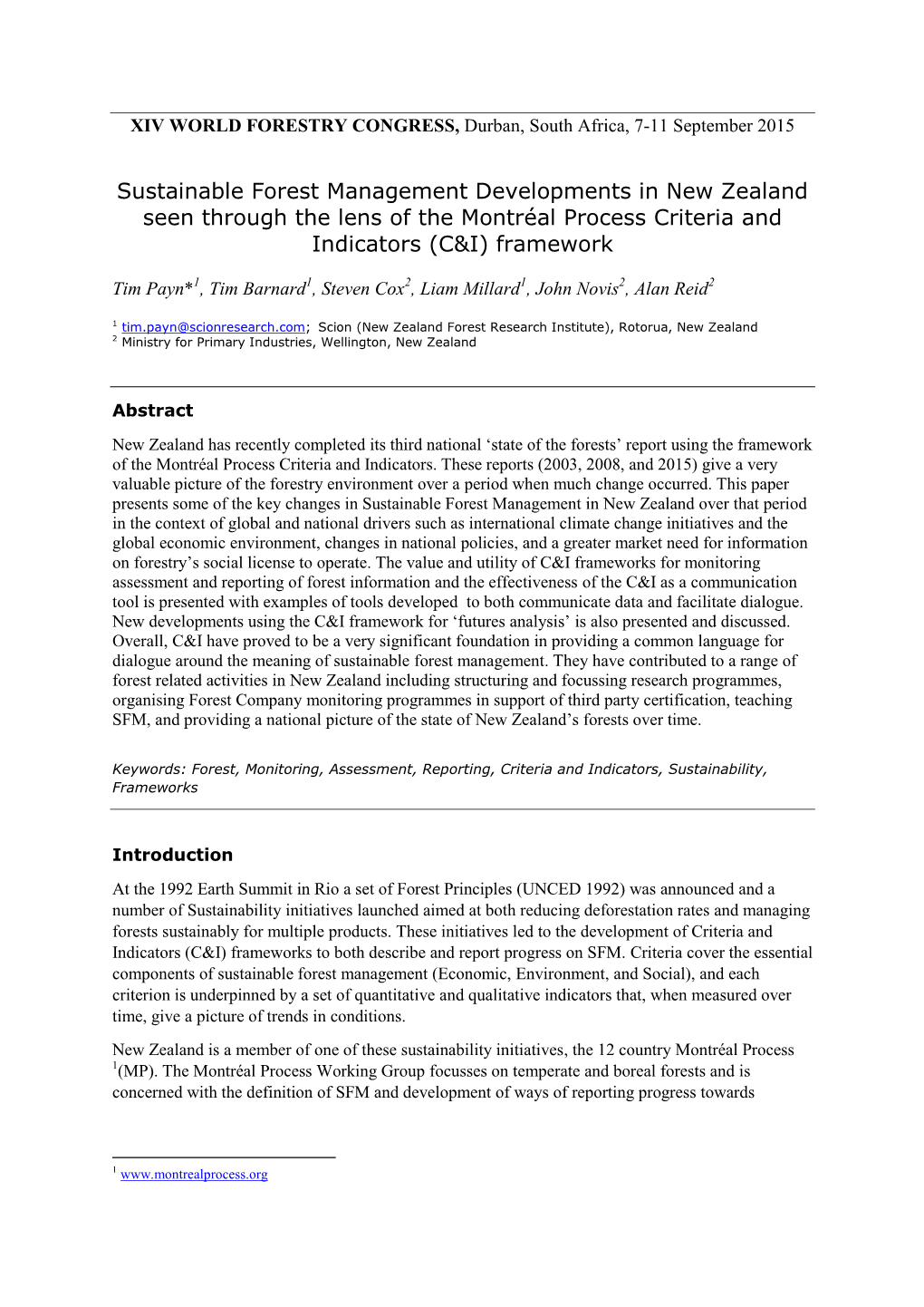 Sustainable Forest Management Developments in New Zealand Seen Through the Lens of the Montréal Process Criteria and Indicators (C&I) Framework