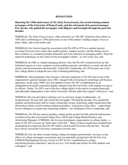 RESOLUTION Honoring the 135Th Anniversary of the Daily