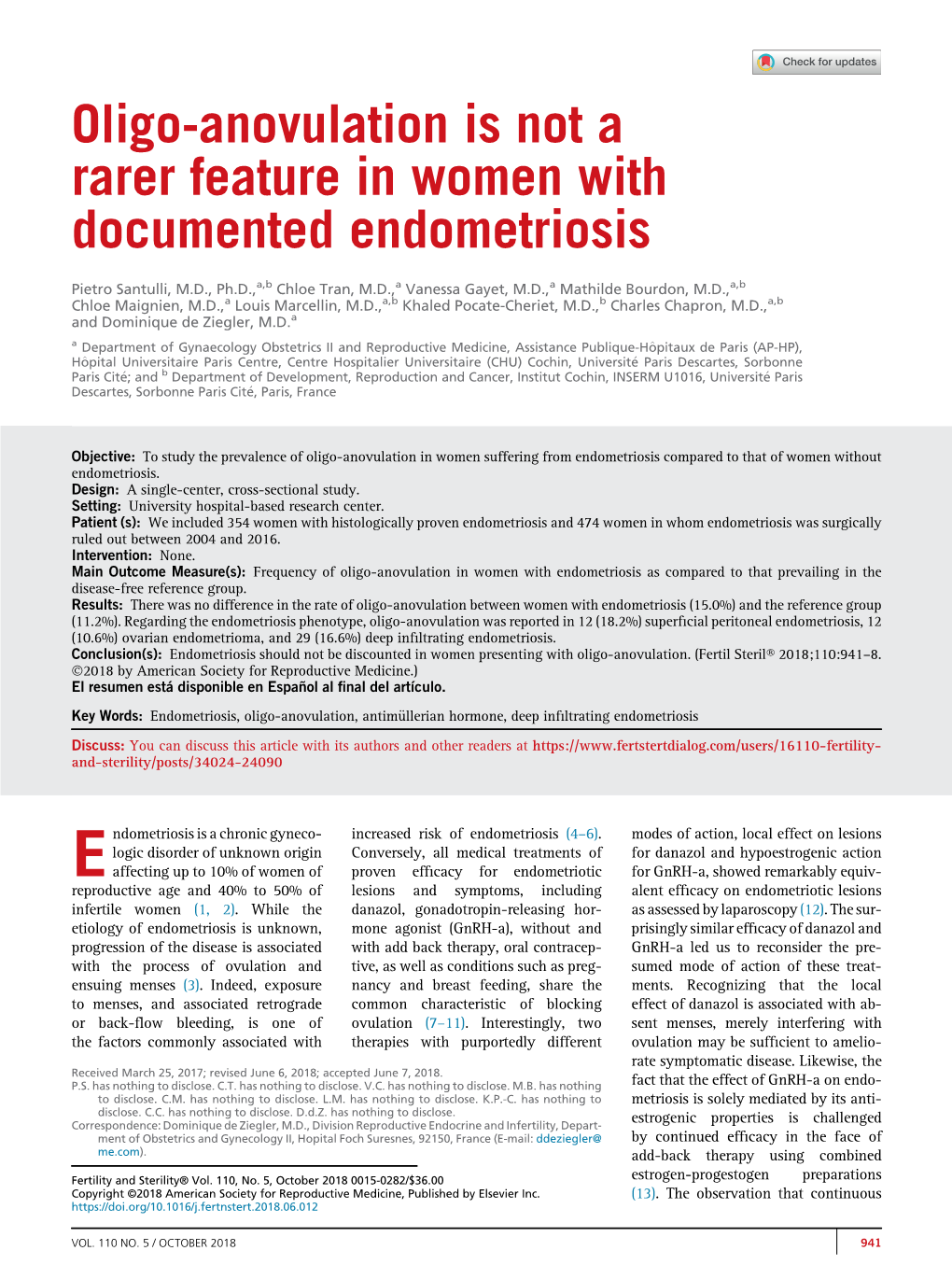 Oligo-Anovulation Is Not a Rarer Feature in Women with Documented Endometriosis