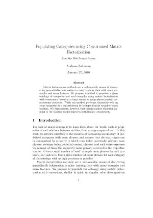 Populating Categories Using Constrained Matrix Factorization