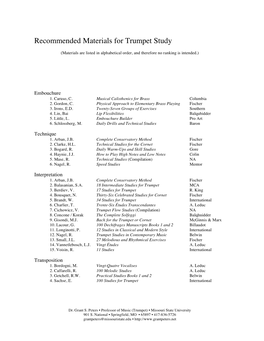 Recommended Materials for Trumpet Study
