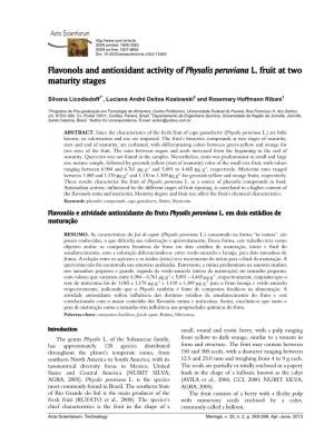 Flavonols and Antioxidant Activity of Physalis Peruviana L. Fruit at Two Maturity Stages