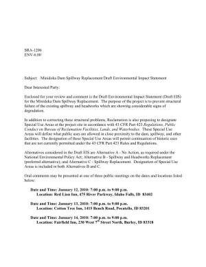 SRA-1206 ENV-6.00 Subject: Minidoka Dam Spillway Replacement Draft Environmental Impact Statement Dear Interested Party: Enclose