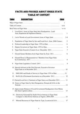 Facts and Figures About Niger State Table of Content