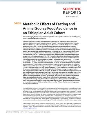 Metabolic Effects of Fasting and Animal Source Food Avoidance In