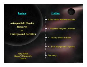 Review Astroparticle Physics Research at Underground Facilities