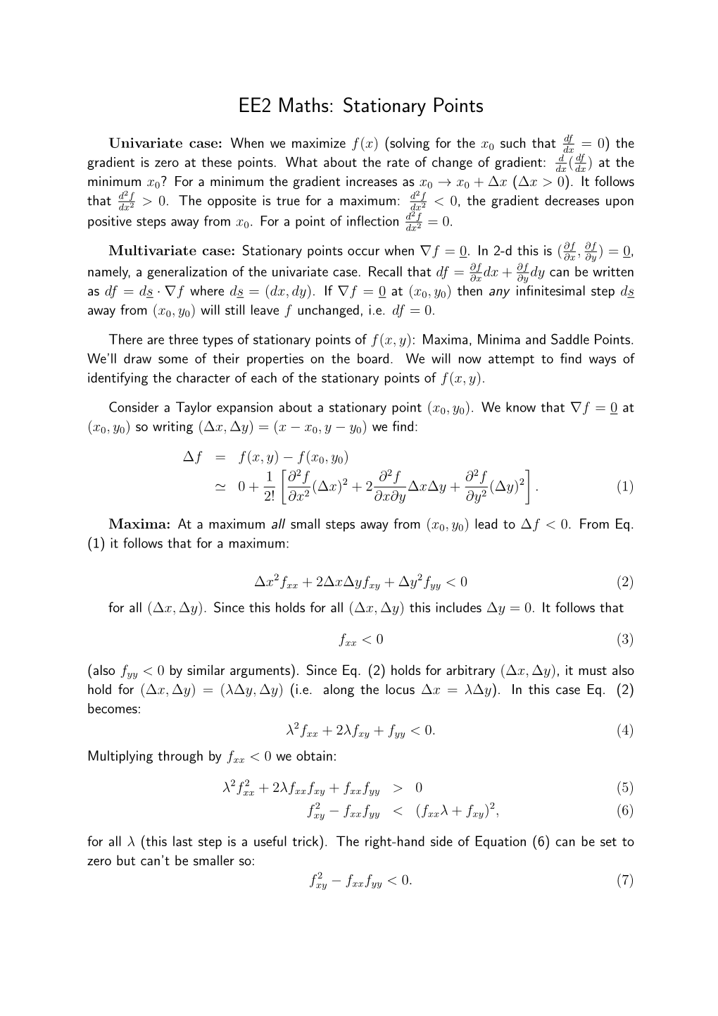 EE2 Maths: Stationary Points