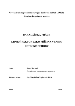 Bakalářská Práce Lidský Faktor Jako Příčina Vzniku Letecké Nehody