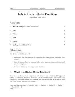 Lab 2: Higher-Order Functions September 20Th, 2017