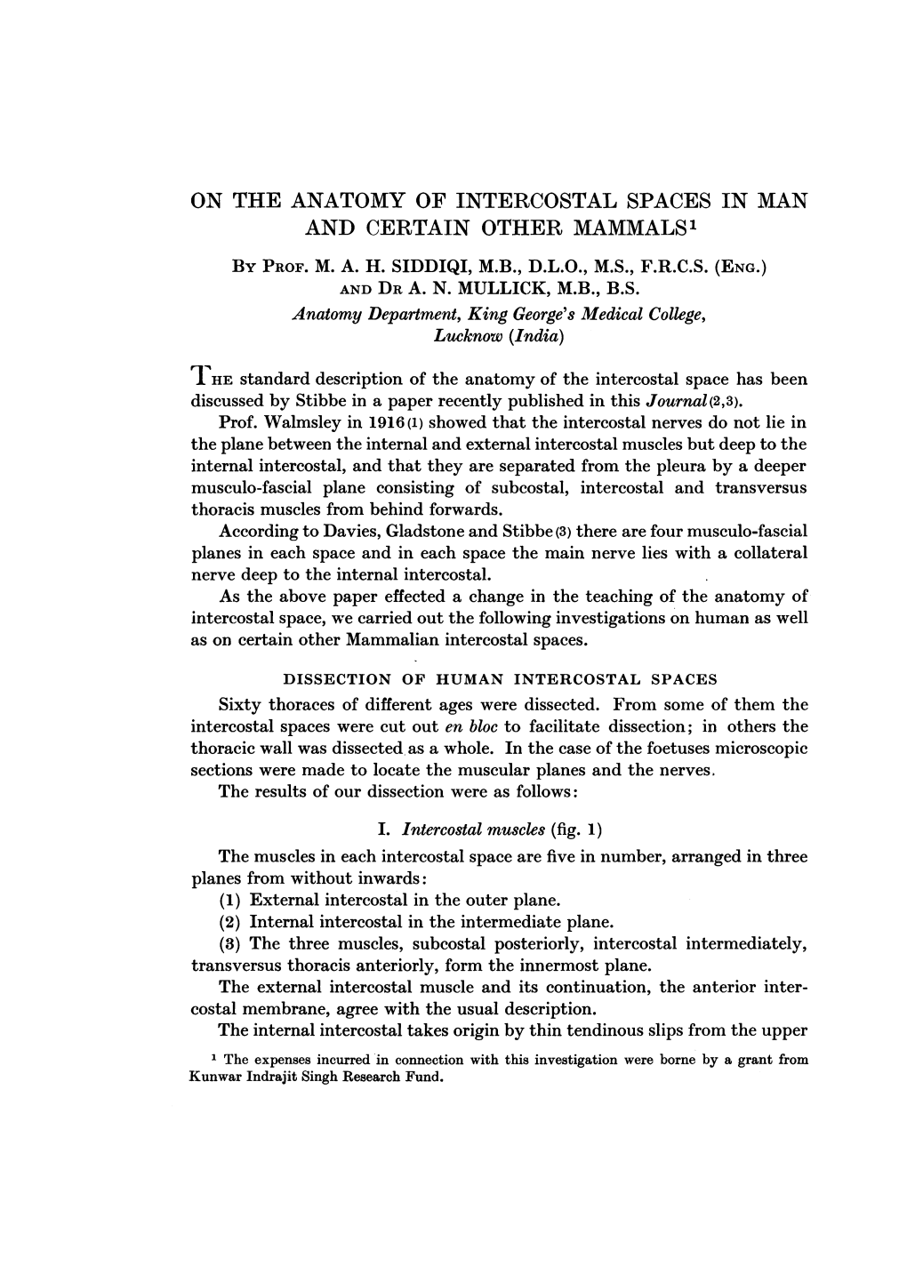 On the Anatomy of Intercostal Spaces in Man and Certain Other Mammals1 by Prof