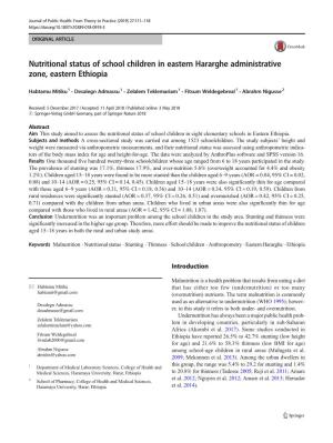 Nutritional Status of School Children in Eastern Hararghe Administrative Zone, Eastern Ethiopia