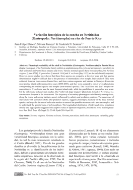 Variación Fenotípica De La Concha En Neritinidae (Gastropoda: Neritimorpha) En Ríos De Puerto Rico