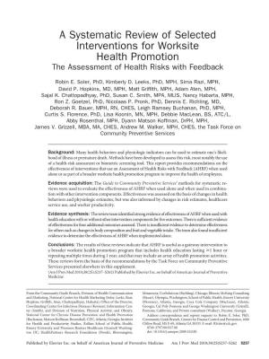 A Systematic Review of Selected Interventions for Worksite Health Promotion the Assessment of Health Risks with Feedback