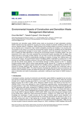 Environmental Impacts of Construction and Demolition Waste Management Alternatives