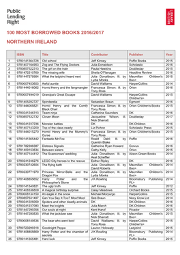 100 Most Borrowed Books 2016/2017 Northern Ireland