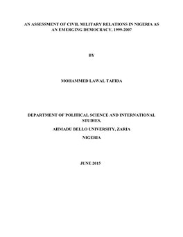 An Assessment of Civil Military Relations in Nigeria As an Emerging Democracy, 1999-2007