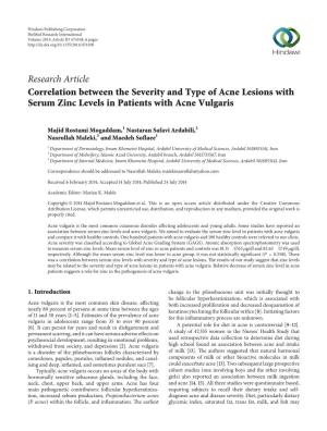 Correlation Between the Severity and Type of Acne Lesions with Serum Zinc Levels in Patients with Acne Vulgaris